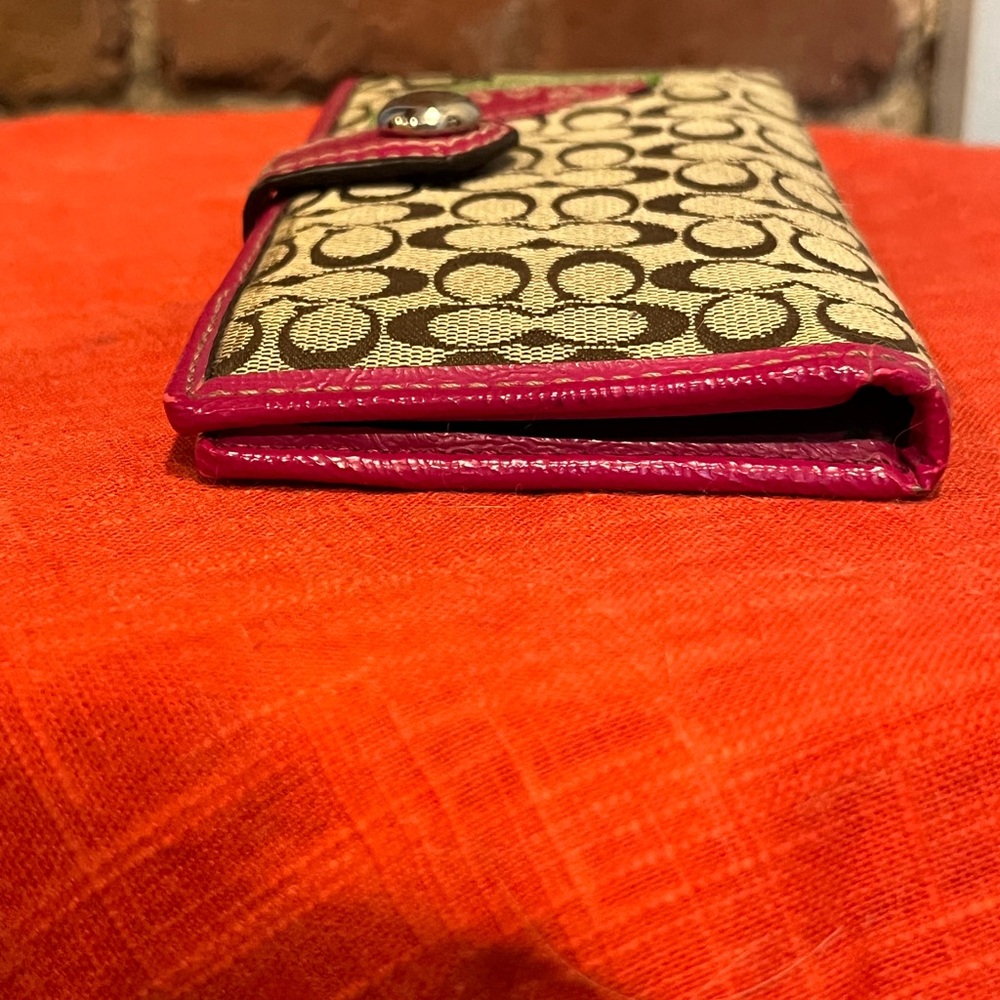 Coach Watermelon Signature Checkbook Wallet Pink Trim Fruit Applique Y2K Rare - Picture 11 of 16